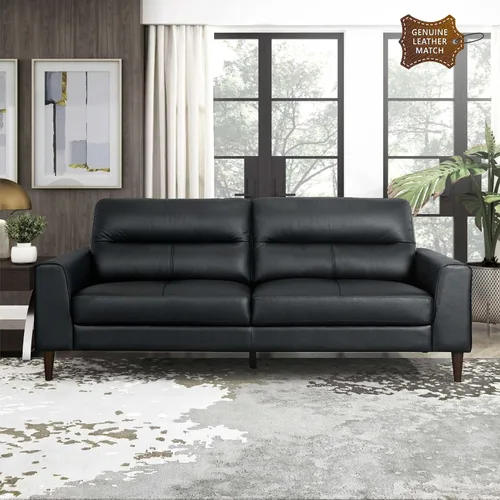 Vista 13 de Lexicon Juego de 2 muebles de sala de estar, juego de sofá de cuero de grano superior, brazo de pista, patas de madera maciza, cómodos sofás que