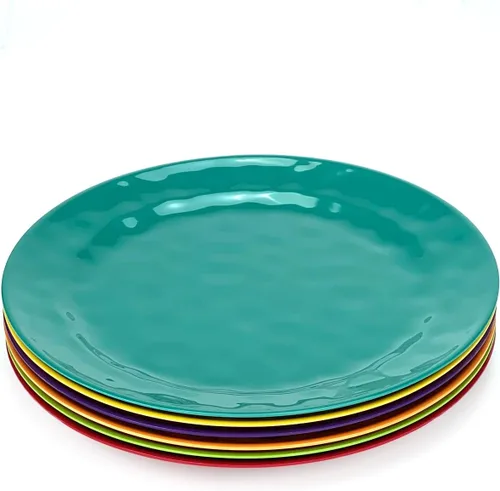 Vista 2 de Juego de 6 platos redondos de melamina 100% melamina de 10 pulgadas, platos de ensalada de melamina para fiestas en casa, resistentes a la rotura