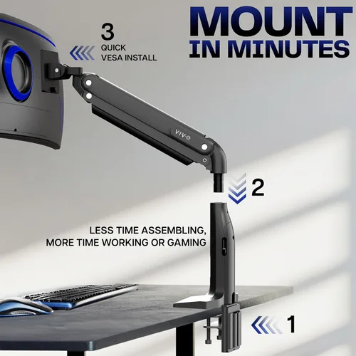 Vista 6 de VIVO Soporte de aluminio ultraancho para monitor, clásico, se adapta a pantallas de computadora de hasta 49 pulgadas, brazo neumático articulado