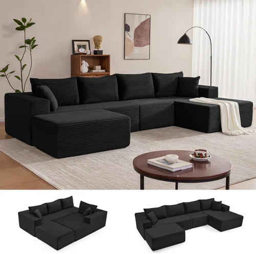 Vista 16 de Mangodan - Sofá seccional en forma de nube, sofá sin huesos para sala de estar, sofá seccional modular con asiento profundo, cómodo sofá de felpa