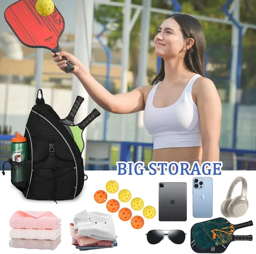 Vista 3 de Bolsa de Pickleball Goloni para Mujeres, Mochila de Pickleball para Hombres, Bolsa de Hombro Ligera con Gancho para Cerca, Gran Capacidad, Bolsillo