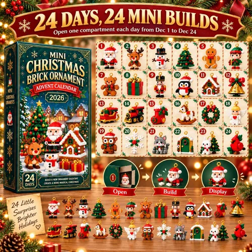 Vista 2 de Calendario de Adviento de Navidad 3D 2026, 24 mini adornos de bloques
