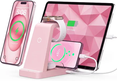 Vista 11 de Cargador inalámbrico para iPhone - Estación de carga 5 en 1 para múltiples dispositivos Apple: Soporte de carga rápida inalámbrica para iPhone 17