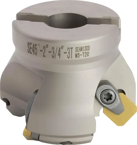 Vista 2 de Molino de cara indexable (carcasa) de 2" 45°, diámetro del orificio del eje de 3/4", 3 flautas, con 3 piezas de inserciones de carburo SEAN42