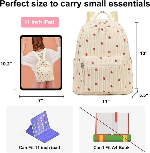 Vista 3 de Bluboon Mini mochilas para niñas pequeñas, mochila escolar, mochila kawaii para mujer, Pana Fresa-beige, Pequeño, Mini mochila casual para niñas