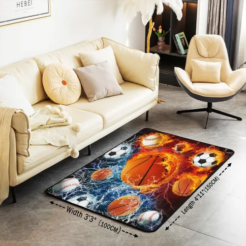 Vista 2 de Erosebridal Alfombras Deportivas de Área para Niños 1.49 m x 1 m, Alfombra Antideslizante de Béisbol, Fútbol, Baloncesto, Alfombra Deportiva