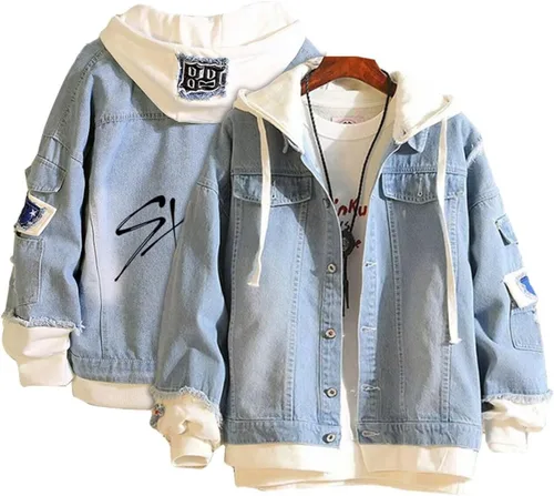 Vista 11 de KPOP Skz - Chaqueta de mezclilla con capucha para mujer y hombre