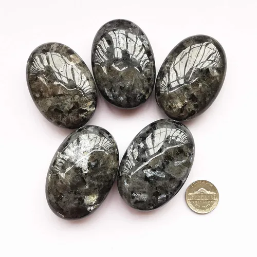 Vista 3 de Labradorita negra natural, bolsillo ovalado en la palma de la palma, cristal curativo para masaje, spa, piedra energética, cristal curativo