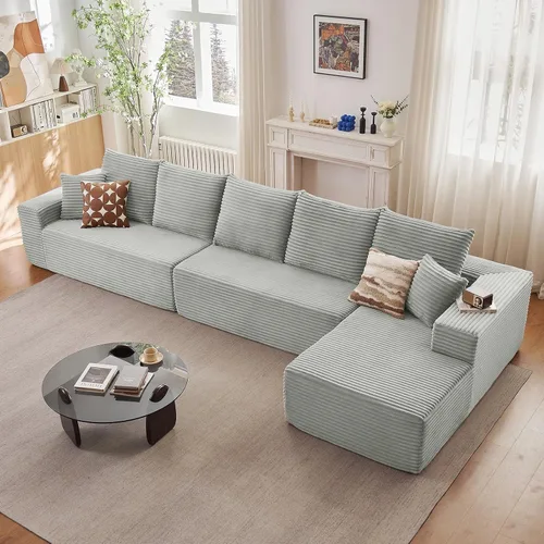 Vista 35 de Sofá modular de 96 pulgadas en forma de L, sofá modular de 3 asientos, sofá modular de pana de espuma viscoelástica sin hueso para sala de estar