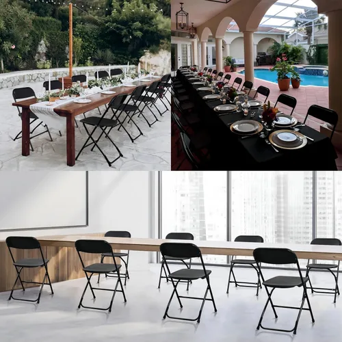 Vista 8 de SEALAMB Sillas plegables de plástico, paquete de 10, sillas negras portátiles comerciales para interiores y exteriores, para oficina en casa, boda
