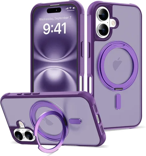 Vista 52 de Funda para iPhone 11 con soporte de anillo magnético giratorio de 360° [compatible con Mag-Safe] [Protección de grado militar] Funda translúcida