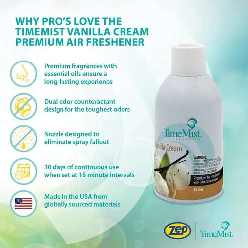 Vista 4 de TimeMist Recambios de ambientador medido de alta calidad, crema de vainilla, 7.1 onzas (caja de 12) - 1042737 - Dura hasta 30 días y neutraliza
