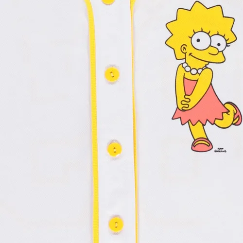 Vista 5 de The Simpsons Camiseta de béisbol para mujer - Lisa, Krusty, Bart and Homer Simpson malla con botones