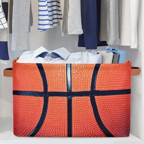 Vista 5 de Cesta de almacenamiento pequeña con asas para niños, juguetes de baloncesto, pelota deportiva, cubos de almacenamiento plegables de tela, cesta