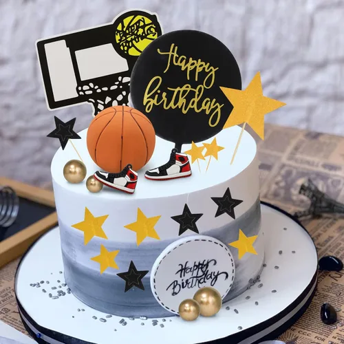 Vista 4 de Adornos para Tarta de Baloncesto 21 piezas, Adornos Temáticos de Baloncesto para Deportes, NBA, March Madness, Jordan, Suministros para Fiestas