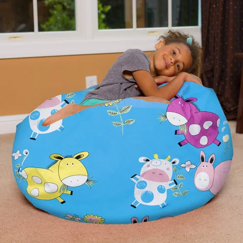 Vista 5 de Posh Beanbags - Puf grande, 38 pulgadas, lona con animales de granja en azul Lienzo Animales de granja en azul