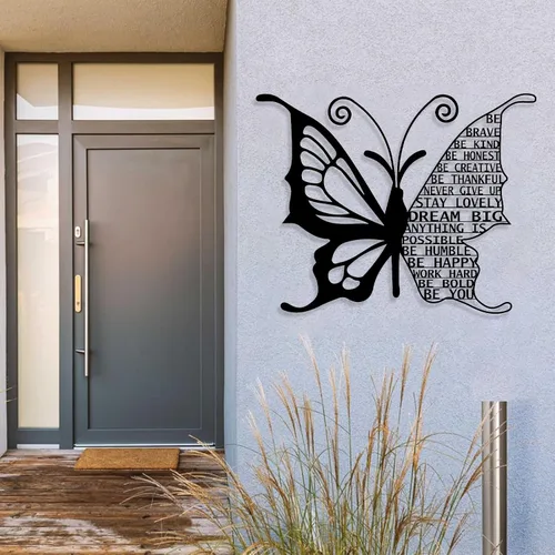 Vista 2 de Arte de pared de mariposa de metal, citas motivacionales, decoración de pared con frases positivas, arte de pared inspirador grande, metal de arte