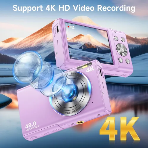 Vista 3 de Cámara digital, enfoque automático de 48 MP UHD 4K, cámara de vlogging de 16X, zoom digital portátil y compacta, cámara digital para adolescentes