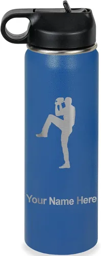Vista 27 de LaserGram Botella de agua personalizada, jarra de béisbol, acero inoxidable de doble pared aislada al vacío con popote superior, regalo grabado Negro