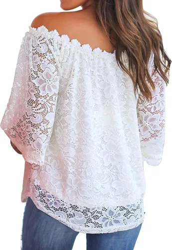 Vista 2 de Miholl - Blusa suelta casual, con encaje y hombros descubiertos.
