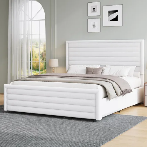 Vista 9 de REVOMINCA Armazón de cama tamaño completo (Full Size), plataforma tapizada con cabecera y pie de cama de terciopelo, base de colchón con listones