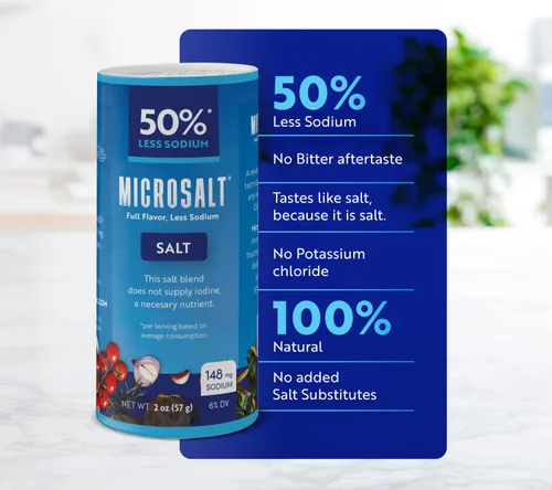 Vista 6 de Microsalt 50 % menos de sal de sodio, sustituto de sal regular, sal de condimento para cocinar, condimentar y hornear, sabor completo, menos sodio