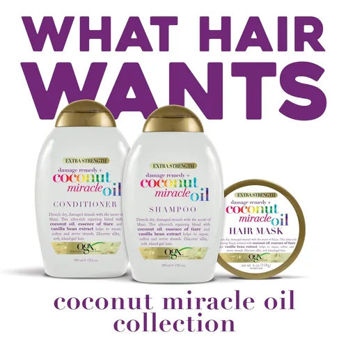 Vista 5 de OGX Extra Strength Damage Remedy + Coconut Miracle Oil Champú y acondicionador para cabello seco, encrespado o grueso, acondicionador hidratante