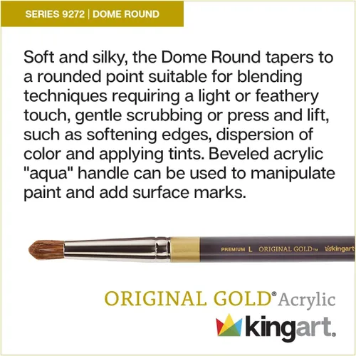 Vista 2 de KINGART Premium Original Gold 9272-M - Cepillo redondo para artista, pelo natural/sintético, mango acrílico corto, para pintura acrílica y al óleo