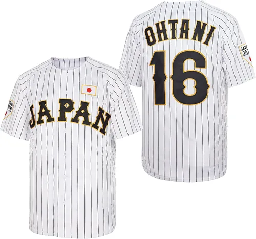 Vista 3 de Ohtani #16 Japón Hip Hop manga corta camisetas de béisbol cosidas para hombre