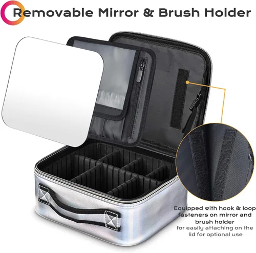 Vista 4 de BYOOTIQUE Bolsa de maquillaje de viaje para maquillaje, estuche de almacenamiento de cosméticos de 10 pulgadas, caja de almacenamiento portátil