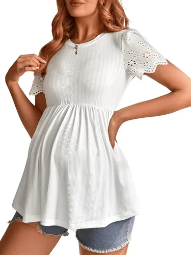Vista 3 de Verdusa Camiseta de maternidad de manga corta con péplum festoneado para mujer