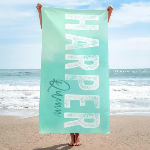 Vista 14 de Toalla de playa personalizada con nombre para playa, piscina, diversión de verano, regalos para niños, adultos y parejas (azul)