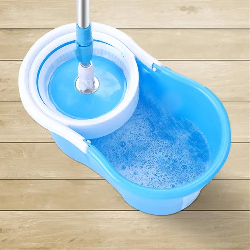 Vista 4 de Sistema de limpieza de piso de fregona, cabezal giratorio de 360 grados, ultratrapeador elástico, juego de cubos, azul, cabezal de microfibra, mango
