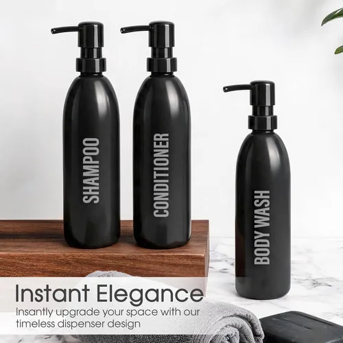 Vista 7 de Black Shampoo & Conditioner Dispenser Set 3-Pack 16.9oz Pump Bottles