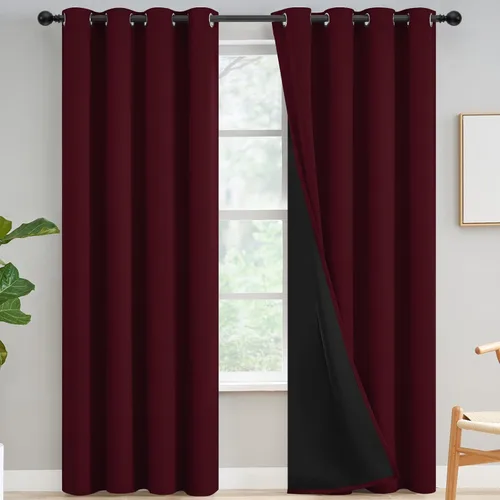 Vista 188 de Yakamok Cortinas negras, cortinas de ventana con aislamiento térmico y eficiencia energética para dormitorio, cortinas opacas completas y cortinas