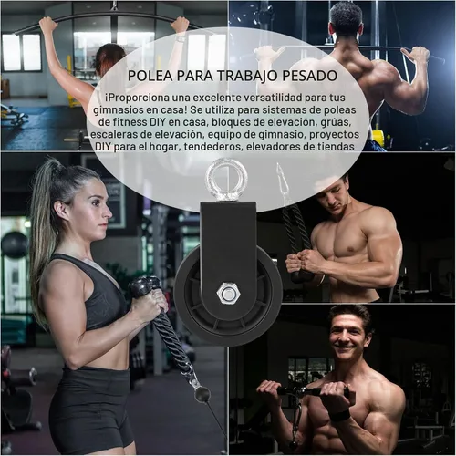 Vista 6 de Polea de cable de 3.54 pulgadas, rueda de tracción de rotación de 360 grados con mosquetón y correa, silencio suave desmontable para sistema