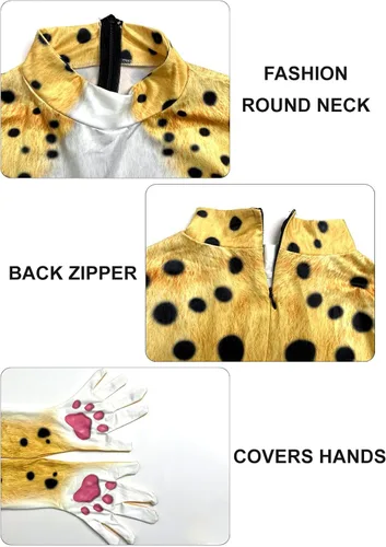 Vista 12 de Disfraz de animal para hombre con estampado de cola grande, overol peludo de elastano para cosplay, fiesta de Halloween
