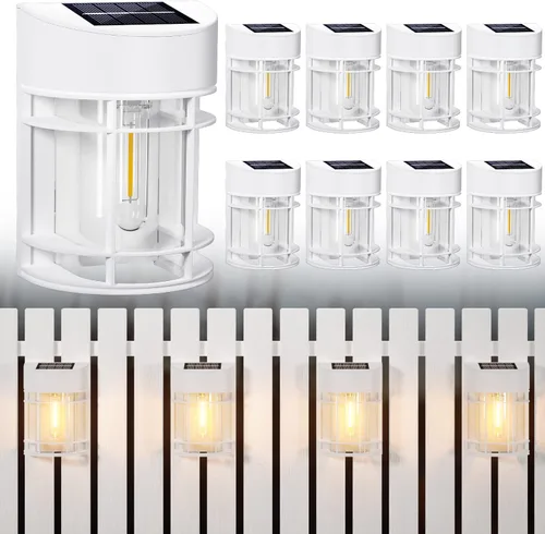 Vista 2 de Luces Solares de Valla, 8 Piezas de Luz de Cubierta Alimentadas por Energía Solar, Luces Solares Impermeables para Exteriores Decorativas