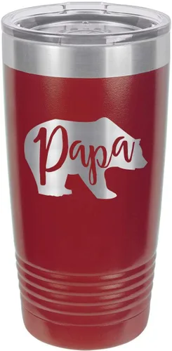 Vista 17 de PAPA BEAR BLACK Vaso de bebida de 20 onzas con pajita Taza de viaje grabada con láser Comparar con Yeti Rambler Idea de regalo para papá