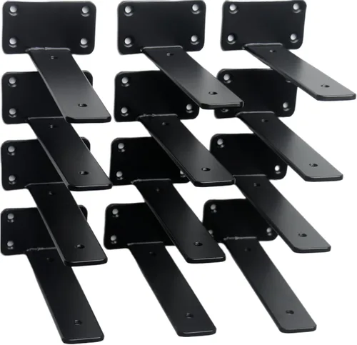 Vista 64 de Paquete de 2 - Soportes de estante en L ocultos negros de 4 pulgadas (1/5 pulgada de grosor) Soportes de estante flotante de hierro Soportes
