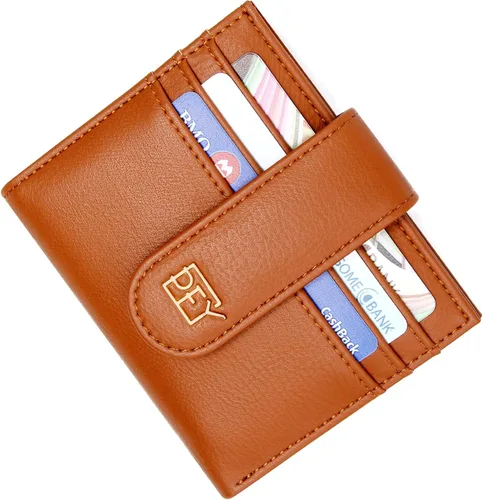 Vista 7 de Badiya Billeteras pequeñas para mujer, plegable, multitarjeta, delgada, tarjetero con cremallera, Marrón, Minimalista