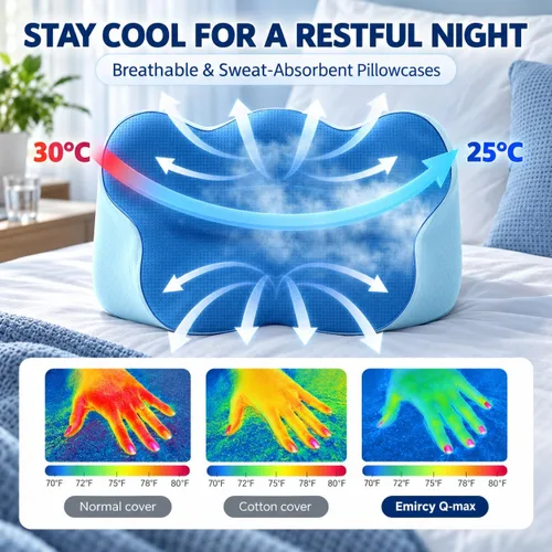 Vista 2 de Almohada cervical para el cuello – Almohadas de espuma viscoelástica para aliviar el dolor y dormir con funda de almohada refrescante, almohada Azul