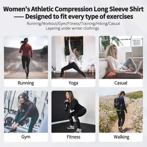Vista 5 de Camiseta de compresión atlética de ajuste seco para mujer, manga larga, para entrenamiento, capa base, ropa deportiva