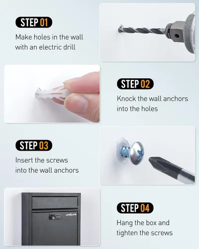 Vista 5 de Uniclife Buzón de Montaje en Pared para Exterior, Buzón Grande con Cerradura de Combinación, Buzón de Seguridad para Casa, Caja Segura para Depósito