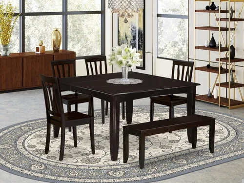 Vista 2 de East West Furniture PFAN6-CAP-W - Juego de comedor de 6 piezas que contiene una mesa de comedor cuadrada con hojas de mariposa y 4 sillas de cocina
