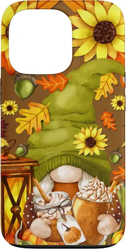 Vista 10 de iPhone 13 Pro Max Lindo gnomo de especias de calabaza con árbol de otoño hojas de otoño