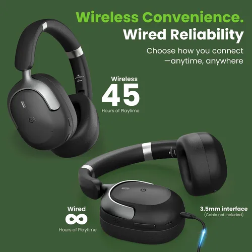 Vista 3 de GEARit Auriculares Bluetooth sobre la oreja compatibles con iPhone y Android, auriculares con cancelación de ruido, inalámbricos, multipunto, tiempo
