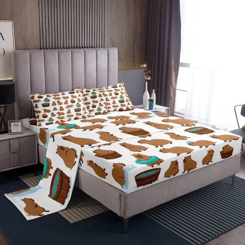 Vista 2 de jejeloiu Capybaras - Juego de sábanas de tamaño individual para amantes de los animales, para niños y niñas, lindas sábanas decorativas de Capybara