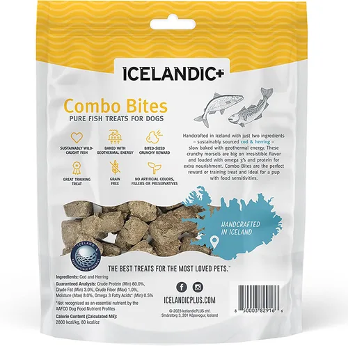 Vista 2 de Icelandic+ Bacalao y arenque Combo Bites Dog Treat Bolsa de 3.0 onzas Air-Dried Sustainably Sourced Fish Snacks, High Omega-3 for Skin & Coat