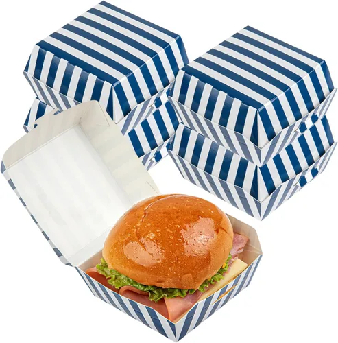 Vista 20 de Restaurantware Mini cajas de hamburguesas de 2.5 x 2.5 x 2 pulgadas, 100 recipientes de alimentos con tapa con bisagras, cajas desechables de papel